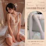 White (back-slit sheer skirt + thong + boxer stockings)
