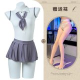 Schoolgirl seduction + white open-crotch stockings