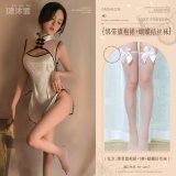 White (lace-up cheongsam dress + T-shirt + bow-tie stockings)