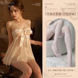 White (hollowed-out halter dress + thong + lace fishnet stockings)