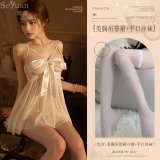 White (hollowed-out halter dress + thong + boxer stockings)