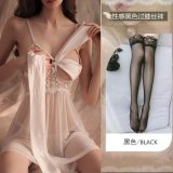 White butterfly nightgown + underwear + black stockings
