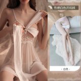 [Breast Support] White butterfly nightgown + panties + white open-crotch stockings