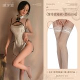 White (lace-up cheongsam dress + T-shirt + lace stockings)