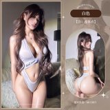 White school swimsuit + white fishnet stockings