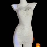 White embroidered tulle skirt + T-shirt