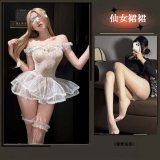 White fairy dress + white open-crotch stockings