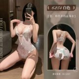 White open-crotch bodysuit + white stockings