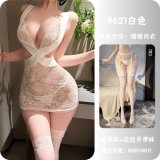 White lace-trimmed suspender stockings