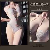 White sexy lace bodysuit with white stockings