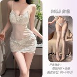 White lace slip dress + stockings
