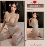 White lace bodysuit + white fishnet stockings