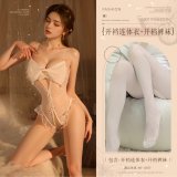 White (large bow open-crotch bodysuit + open-crotch tights)