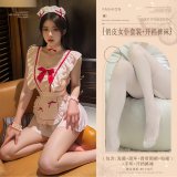 White (playful maid outfit + open-crotch tights)