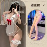 White cute maid outfit ◆ + white open-crotch stockings