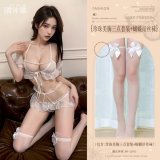 White (Pearl-embellished bust three-piece set + bow-tie stockings)
