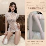 White (see-through cheongsam + thong + boxer stockings)
