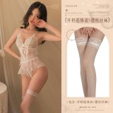 White (sexy open-crotch bodysuit + lace stockings)