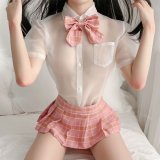 White top + pink plaid skirt (socks not included)