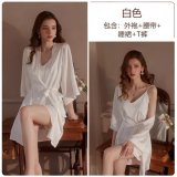 White (nightgown + thong + robe + belt)