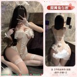 White [open-crotch bodysuit + headband + choker + gloves*2] + stockings
