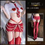 Y070 White and Red Suit Set [Top + Red Skirt and Stockings]