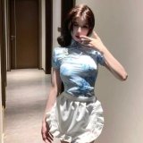 Chinese Girl in blue + Thong + Apron