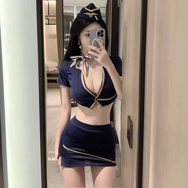 Sexy air hostess costume set featuring a provocative bodycon skirt outfit, perfect for nightclub performances and role play.