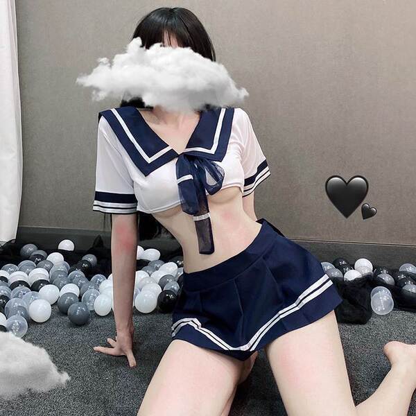 Womens seductive maid costume set featuring a sexy short skirt sailor jk student outfit with a playful cloud design, perfect ...