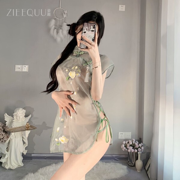 Zieequu ziqu sheer lace sleepwear set - sexy vintage-inspired transparent nightgown with embroidery, romantic bedroom lingeri...