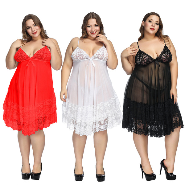 Sexy lace sleep dress for plus size women, elegant -style nightgown, suitable for busty and curvy friendly wearers up to 200...