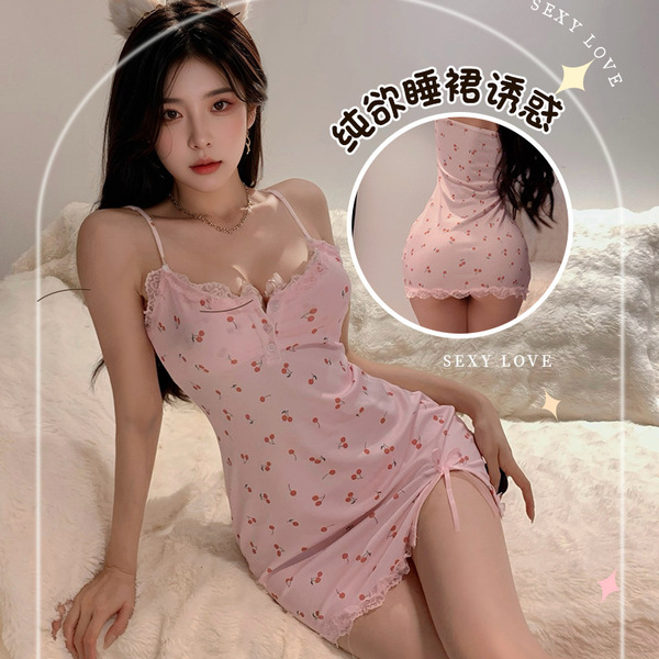 Sexy love design, backless lace sleep dress with deep v cut and floral mesh pattern, sheer cutouts for womens nightgowns.