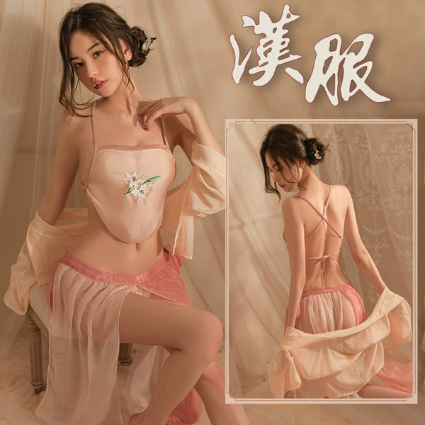 Sexy ancient chinese tang dynasty lingerie set featuring delicate floral embroidery and flowing fabric, perfect for romantic ...