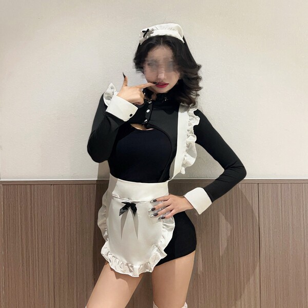 Anime maid cosplay uniform featuring a cute lolita style one-piece outfit with ruffled details and a bow, perfect for sexy sl...