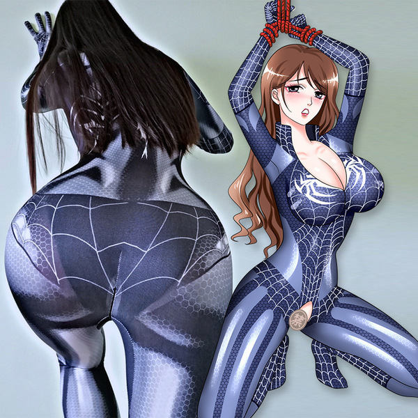 Sexy spider-man costume featuring a zipper and open-crotch design, perfect for role play.