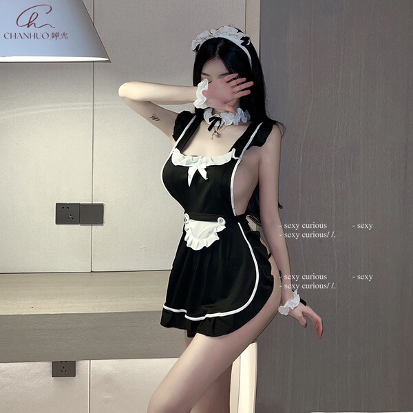 Sexy maid costume set featuring black and white design, perfect for adult entertainment with seductive allure.