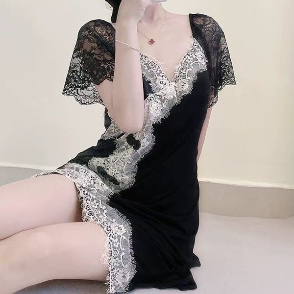 Cherry romance lingerie set - no-remove pure temptation sheer sleep dress, featuring elegant lace details and a chic design f...