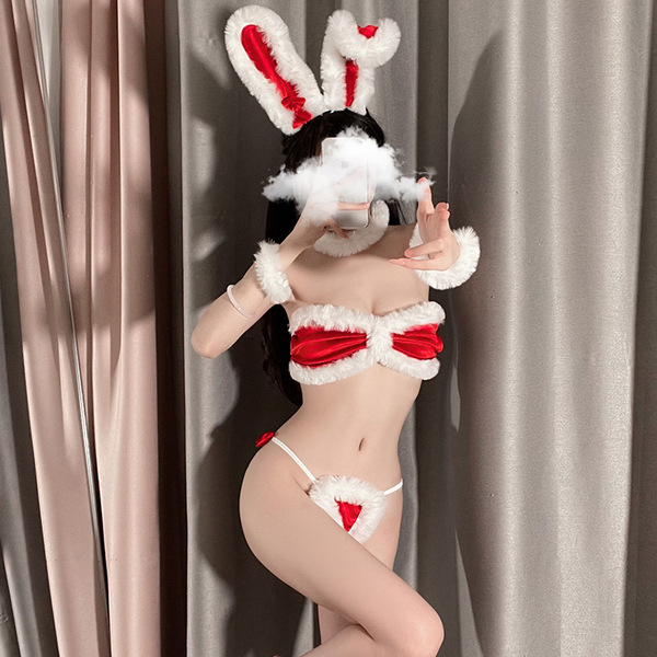 Sexy christmas bunny costume for women, featuring festive red and white design with bunny ears, perfect for holiday roleplay ...