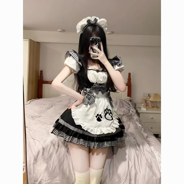 Cute maid dress with cat ears, plus size lolita style, perfect for women looking for a charming and playful outfit.