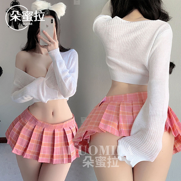 Sexy domila lingerie set featuring cute schoolgirl jk sweater with sheer mesh design for women.