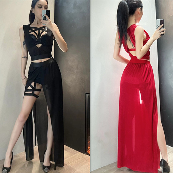 Sexy european & american style lingerie set featuring adjustable straps, padded bralette, and sheer chiffon dress with thigh-...