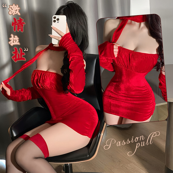 Fan Lei New Year Christmas Uniform Wrap Dress – Valentine's Day Party Outfit & Lingerie Sleepwear Set - Product Image