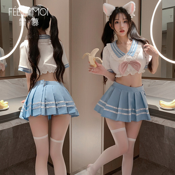Feimu pure love schoolgirl jk set - sweet waist-revealing two-piece outfit, sexy & innocent style