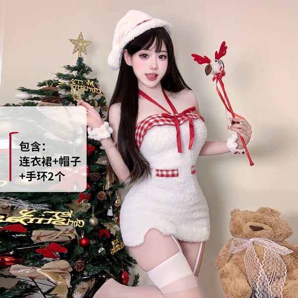 Plus Size New Year Eve Costume Set - Sexy Christmas Lingerie & Bunny Outfit for Women - 0307 White