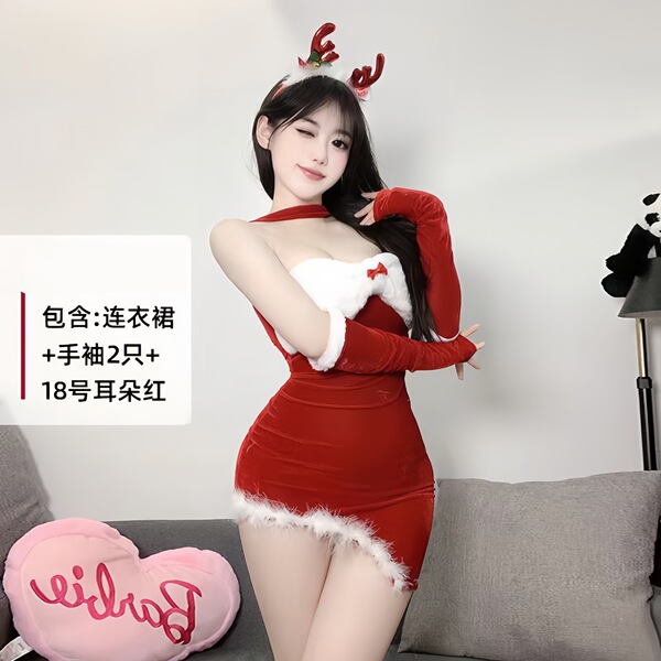 Sexy Christmas Lingerie Set - Velvet Role Play Costume for New Year Eve & Holiday Cosplay - 0311 Wine Red