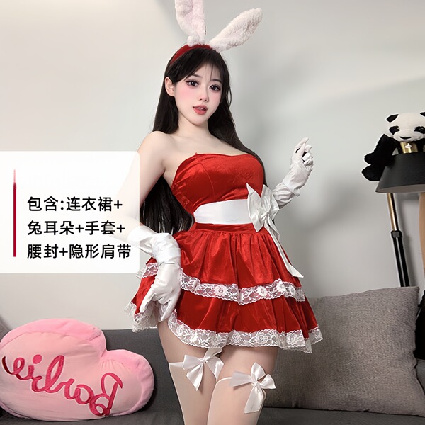 Sexy Christmas Lingerie Set - Velvet Role Play Costume for New Year Eve & Holiday Cosplay - 0315 Wine Red