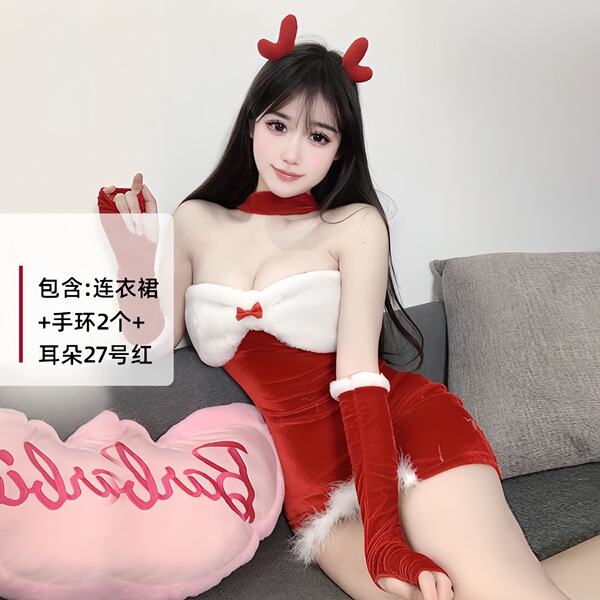 Sexy Christmas Lingerie Set - Velvet Role Play Costume for New Year Eve & Holiday Cosplay - 0316 Wine Red