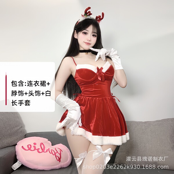 Plus Size New Year Eve Costume Set - Sexy Christmas Lingerie & Bunny Outfit for Women - 0334 Wine Red