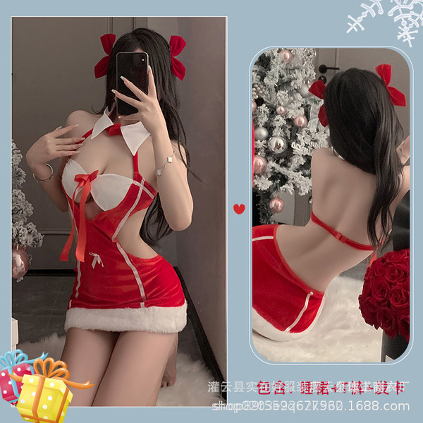 Plus Size Christmas Outfit Set - Sexy Holiday Lingerie & Bunny Costume for New Year's Eve - 0344 Wine Red
