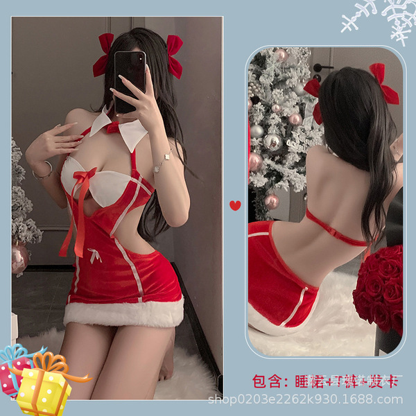 Plus Size New Year Eve Costume Set - Sexy Christmas Lingerie & Bunny Outfit for Women - 0344 Wine Red
